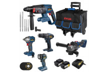 CORDLESS DRILL, GRINDER, WRENCH, HAMMER AND TORCH KIT WITH CHARGER 2X4AH