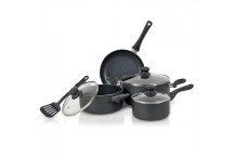 TEVO TRADING NON-STICK COOKWARE SET STAINLESS STEEL 8PC BENNETT READ.