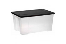 CLEAR POLY STORAGE BOX WITH BLACK LID 45L
