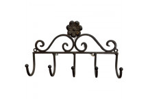METAL FLOWER RUSTY BROWN HOOK 5HOOKS 22X4X13CM