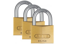 ABUS BRASS BLISTER PADLOCK 65 50MM 3PACK