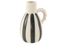 STRIPE BLACK AND BEIGE ROPE VASE 17CM