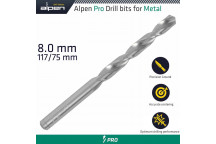 ALPEN PRO HSS 8MM DRILL DIN 338 RN 135 SPLIT POINT PLASTIC WALLET