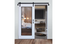 APHINE WHITE AND MIRROR FINISH BARN DOOR (INCLUDING TRACK, ACCESSORIES AND HANDL