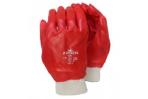 PVC GLOVE KNIT WRIST CUFF SMOOTH RED 27CM