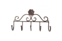 METAL FLOWER BURNT COPPER HOOK 5HOOKS 22X4X13CM