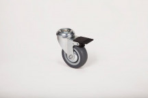 GREY RUBBER BOLT HOLE CASTOR WITH BRAKE 75MM