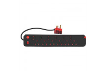 ELECTRICMATE BLACK 12WAY HIGH SURGE PROTECT MULTIPLUG