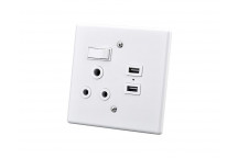 ELECTRICMATE SINGLE LEVER STEEL SWITCH AND SOCKET 16 AMP + 2.4 AMP USB 100X100MM
