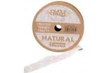 JUTE CRAFT RIBBON BEIGE DOTS 25MMX5M