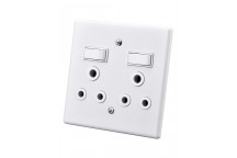 ELECTRICMATE WHITE DOUBLE STEEL SOCKET AND SWITCH 100X100MM