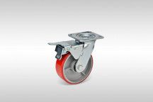URETHANE RED SWIVEL CASTOR WITH BRAKE 200MM