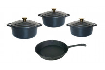 CAST IRON MATT BLACK COOKING POT SET 7PIECE