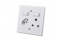 ELECTRICMATE DOUBLE LEVER STEEL SWITCH AND SOCKET 16 AMP + EURO 100X100MM
