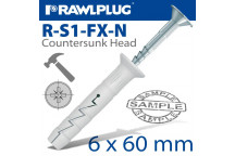 NYLON HAMMER-IN FIXING 6X60MM COUNTERSUNK HEAD 20 PACK