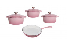 CAST IRON PINK COOKING POT SET 7PIECE
