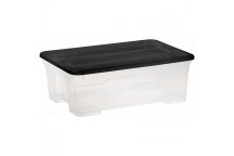 CLEAR POLYPROPYLENE STORAGE BOX WITH BLACK LID 11L