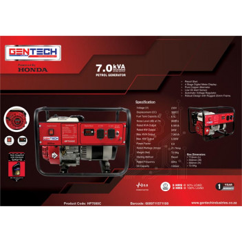 GENTECH HONDA CONTRACTOR GENERATOR RECOIL START 7KVA