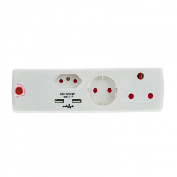 ELECTRICMATE USB ADAPTOR WITH SURGE  1X16AMP + 1X5AMP + 1SCHUKO + 2.1AMP