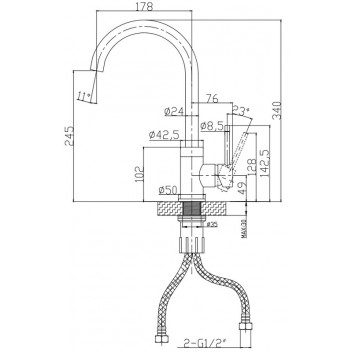 BIJIOU SATIN NICKEL STYLET DECK TYPE SINK MIXER