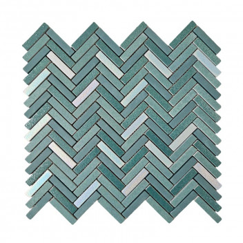 PEACOCK IRIDESCENT WAVE RECYCLE GLASS MOSAIC 280X260MM