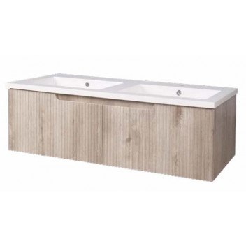 BIJIOU OAK FLUTED NAUTIQUE DOUBLE DRAWER WALL HUNG CABINET