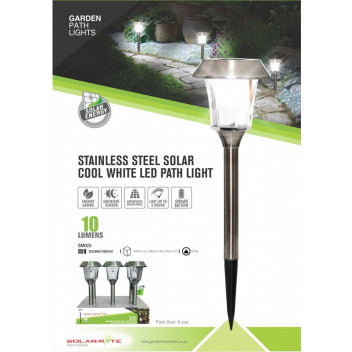 SOLARMATE STAINLESS STEEL GARDEN SOLAR LIGHT 10LUMENS