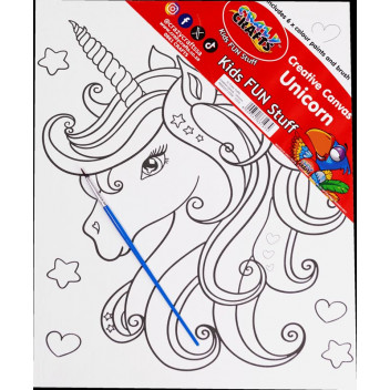 KIDS CRAFT UNICORN CANVAS INCL CANVAS BRUSH 6XCOLOURS