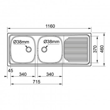 FRANKE PROJECTLINE DOUBLE BOWL SINK INC. WASTE INSET 1160X460MM