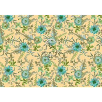 TEAL FLOWERS DECOUPAGE A4