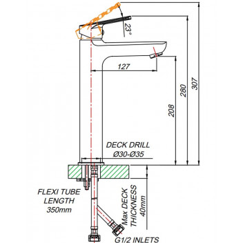 BASIN MIXER SPRING 210MM.
