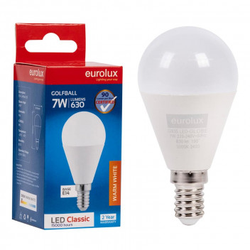EUROLUX LED GOLFBALL BULB WARM WHITE 7W E14 240V