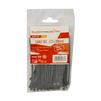 ELECTRICMATE BLACK CABLE TIES 100MMX2.5MM 100PIECE