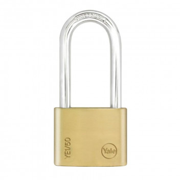 YALE ESSENTIAL PADLOCK SOLID BRASS LONG SHACKLE 50MM