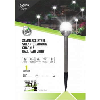 SOLARMATE STAINLESS STEEL CRACKLED GLOBE SOLAR LIGHT 1 LUMEN