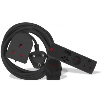 ELECTRICMATE USB+2XEURO+3M EXTENSION LEAD 10A COMBO KIT BLACK