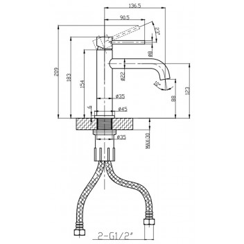 BIJIOU SATIN NICKEL STYLET SHORT BASIN MIXER