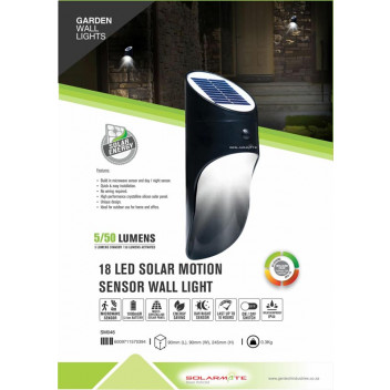 SOLARMATE BLACK SOLAR WALL LIGHT WITH DAY AND NIGHT SENSOR 5 WATT