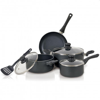 TEVO TRADING NON-STICK COOKWARE SET STAINLESS STEEL 8PC BENNETT READ.