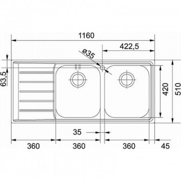 FRANKE NEPTUNE DOUBLE BOWL SINK LEFT HAND 1160X510X200MM