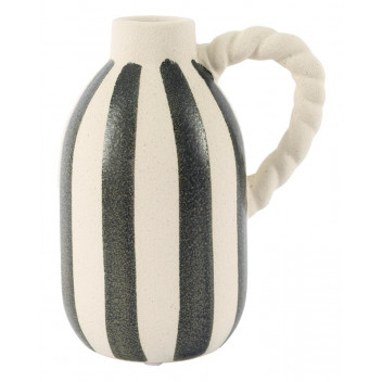 STRIPE BLACK AND BEIGE ROPE VASE 18CM