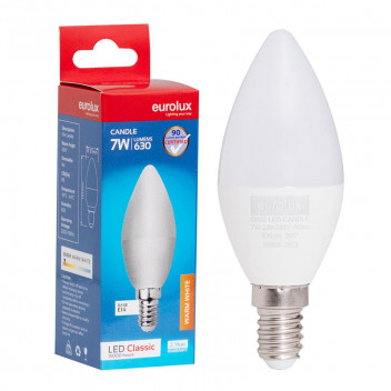 EUROLUX LED CANDLE WARM WHITE OPAL BULB E14 7W 240V