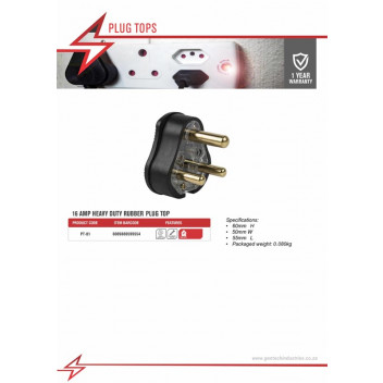 ELECTRICMATE BLACK HOLLOW RUBBER PIN TOP PLUG 16AMP