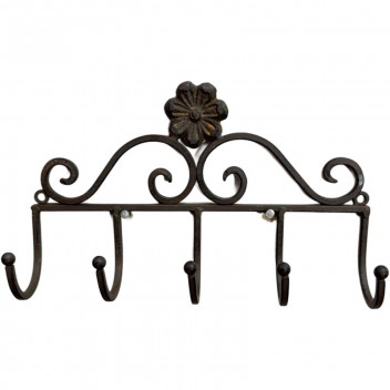METAL FLOWER RUSTY BROWN HOOK 5HOOKS 22X4X13CM