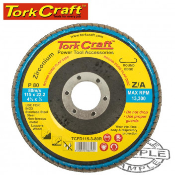 TORKCRAFT 80 GRIT FLAT ZARCONIUM ROUND EDGE FLAP DISC