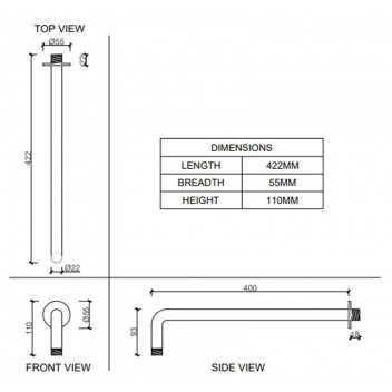 LONG BLACK ROUND SHOWER ARM 400MM