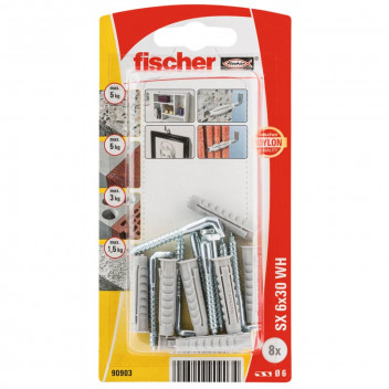 FISCHER SQUARE HOOK WALLPLUG & HOOK 8PER PACK