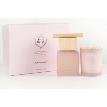 GIFT 2IN1 SET WOODEN TOP DIFFUSER&CANDLE PINK CHAMPAGNE ANKE