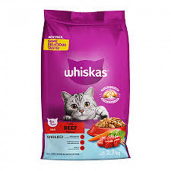 WHISKAS DRY ADULT STERILISED CAT FOOD BEEF 2.7KG