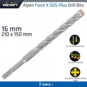 ALPEN FORCE X 16.0 X 210/150 SDS-PLUS DRILL BIT X4 CUTTING EDGES
